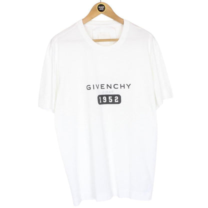 Givenchy Paris White and Black Logo Print Short Sleeve Cotton T-Shirt
