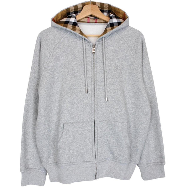Burberry Grey Nova Check Full Zip Cotton Hoodie Jumper