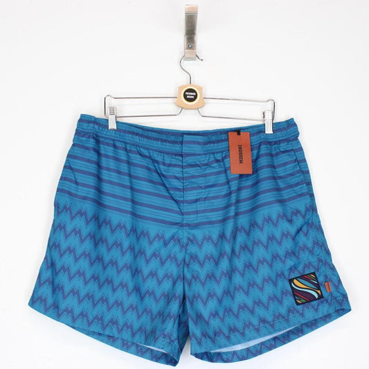 Missoni Blue Striped Logo Patch Nylon Swim Shorts