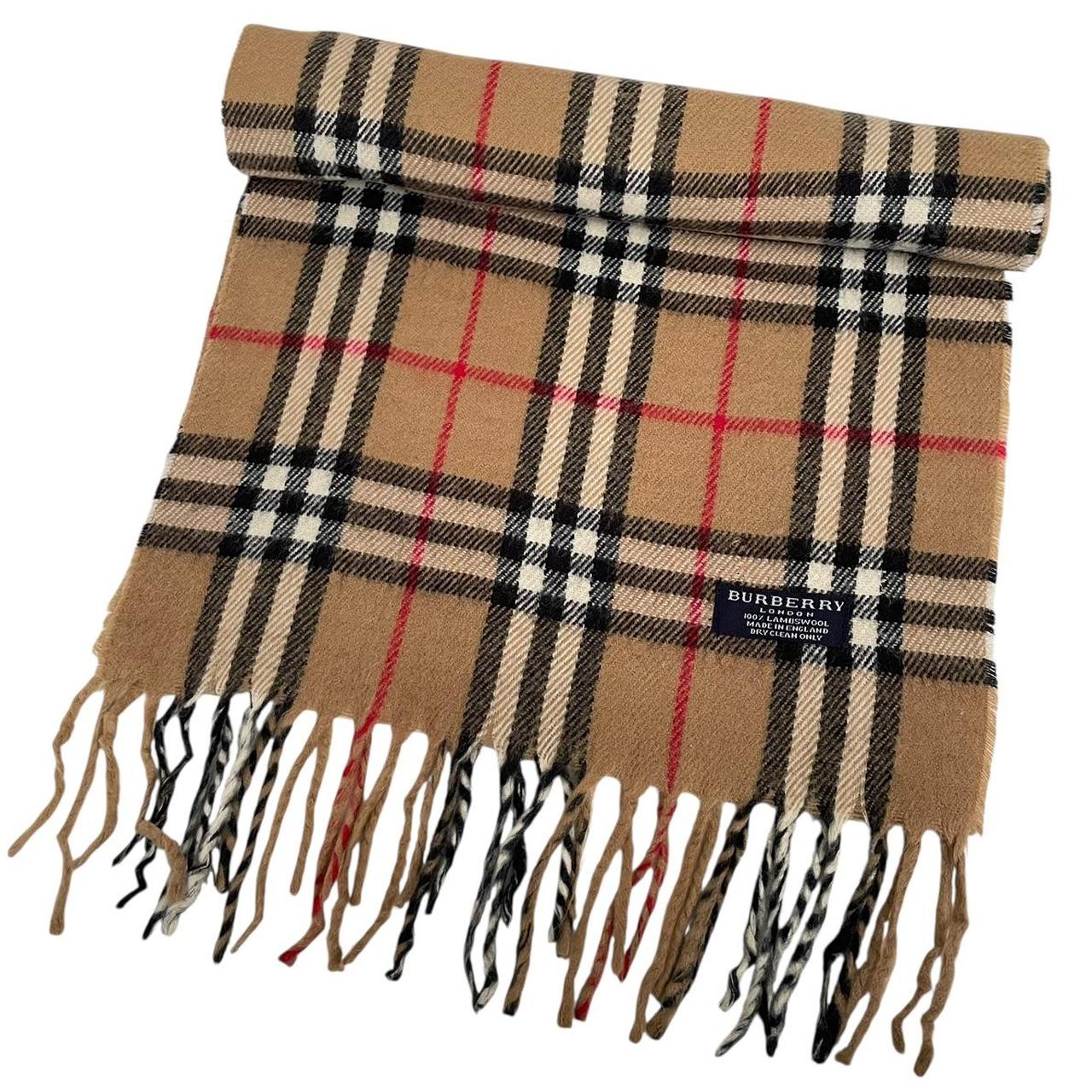 Vintage 90s Burberry Tan Brown Nova Check Lambswool Scarf
