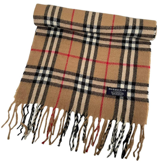Vintage 90s Burberry Tan Brown Nova Check Lambswool Scarf