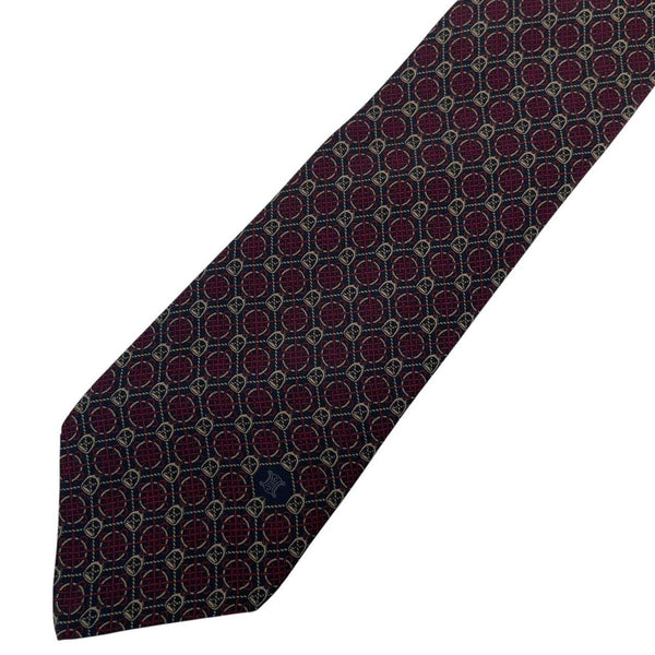 Vintage Celine Paris Burgundy and Navy Blue Silk Tie