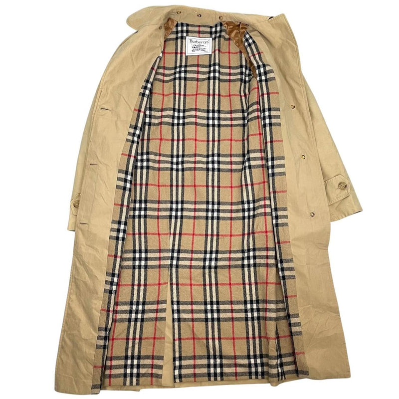Vintage 80s Burberry Tan Brown Nova Check Single Breasted Belted Trench Coat