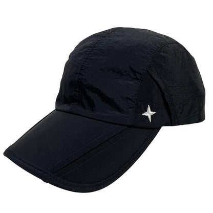 Stone Island black baseball cap adjustable strap nylon material with logo patch.