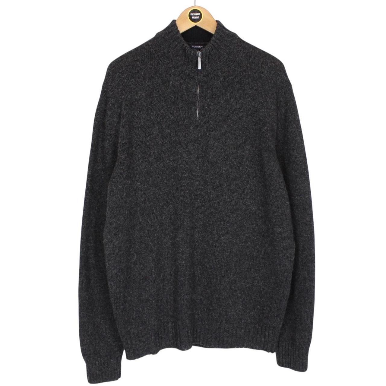 Vintage Burberry London Dark Grey Wool Knit 14 Zip Jumper