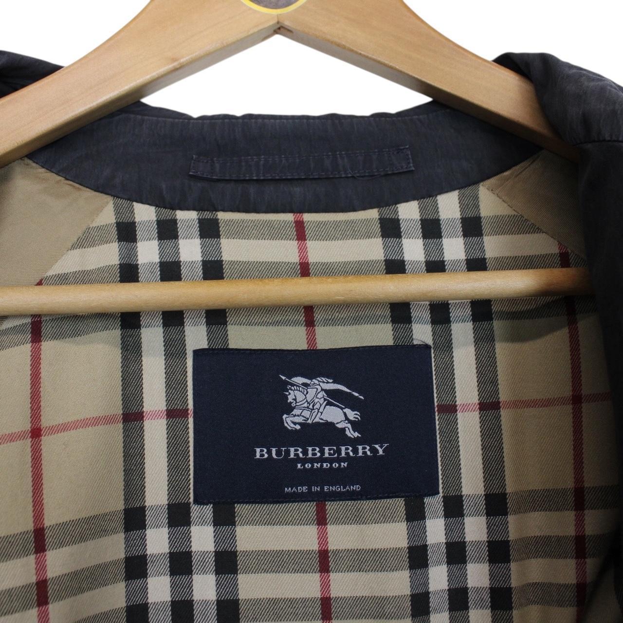 Vintage Burberry London Navy Blue Nova Check Lined Cotton Blend Balmacaan Coat