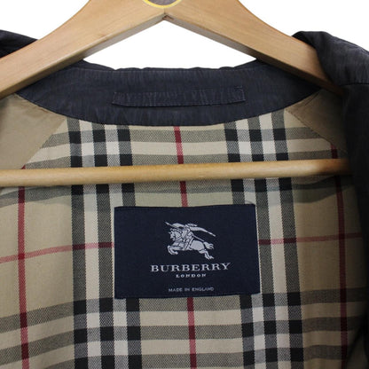 Vintage Burberry London Navy Blue Nova Check Lined Cotton Blend Balmacaan Coat