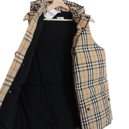 Burberry Beige Nova Check Down Hooded Puffer Gilet