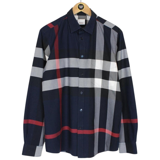 Burberry London Navy Blue Somerton Nova Check Long Sleeve Shirt
