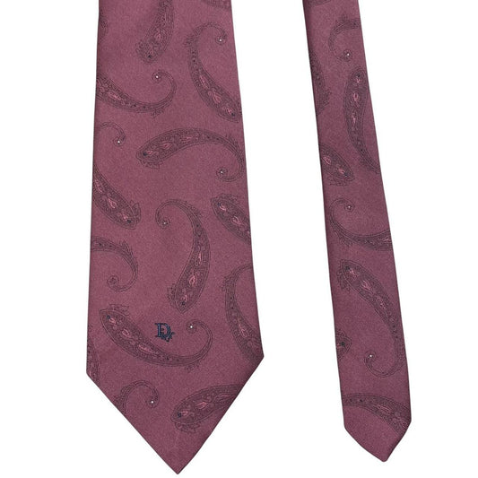 Christian Dior pink paisley print tie made of polyester with intricate pattern details.