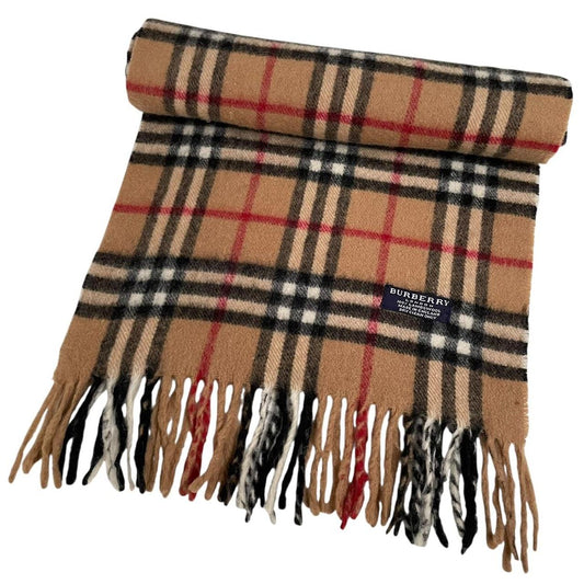 Vintage 90s Burberry Tan Brown Nova Check Lambswool Scarf