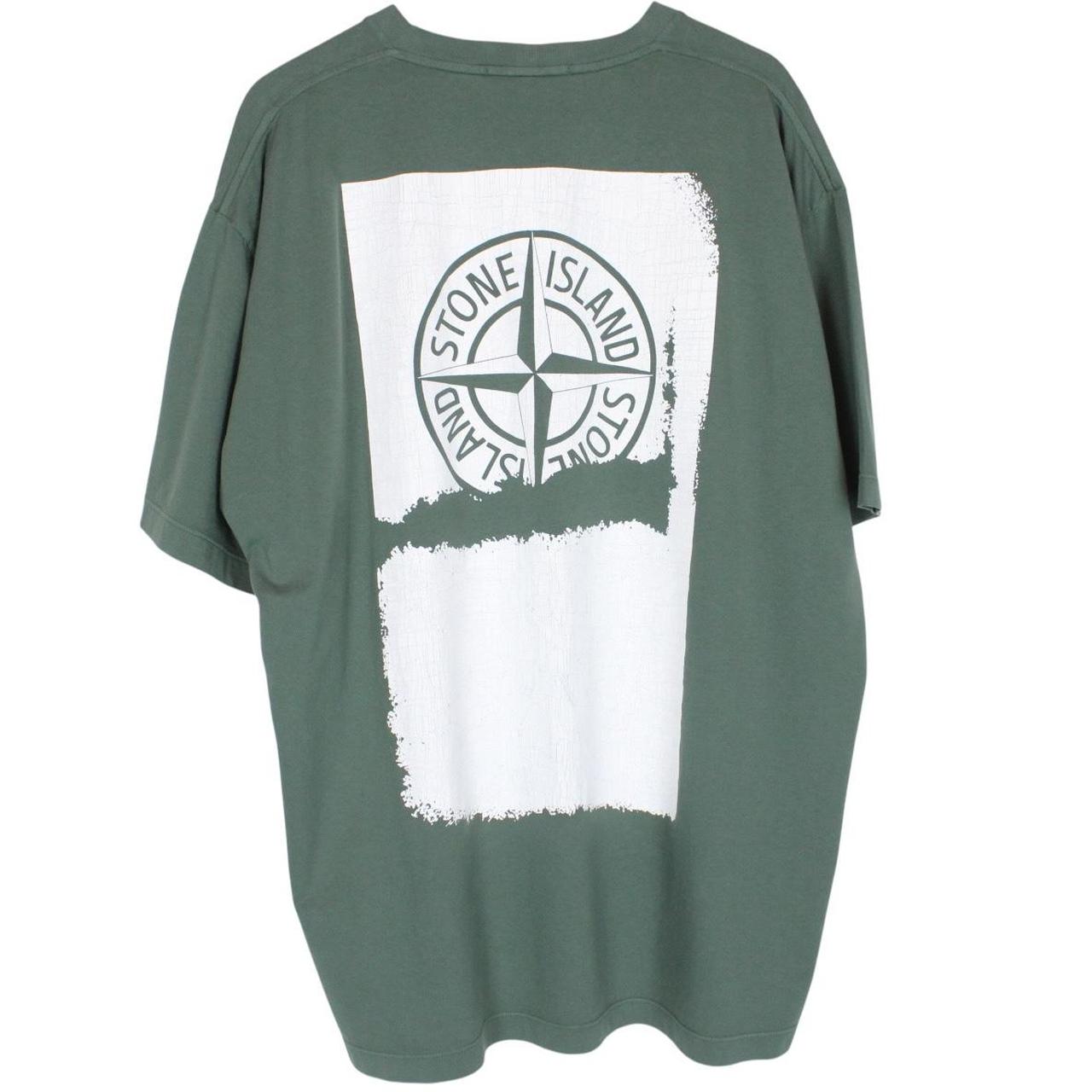 Stone Island SS 2024 Green and White Scratched Paint Logo Short Sleeve Cotton T-Shirt