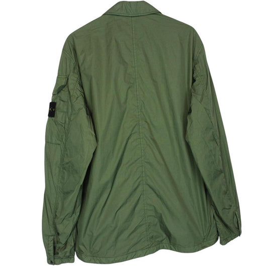 Stone Island green nylon overshirt jacket with full zip and compass logo patch.