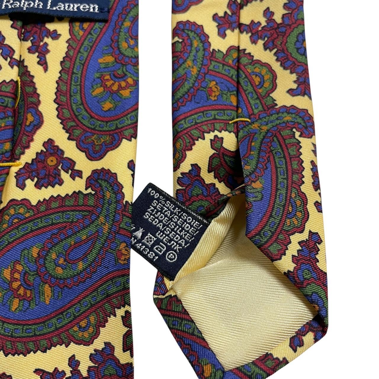 Polo Ralph Lauren green silk tie with vintage paisley print design.