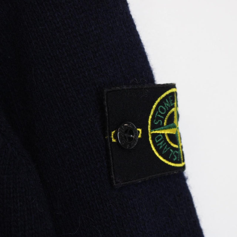 Stone Island AW 2019 Navy Blue Wool Knit Full Zip Hoodie Jumper