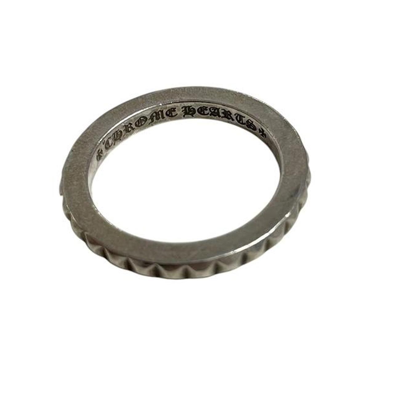 Chrome Hearts silver 3mm cross ring with logo detail, minor scratches from wear.