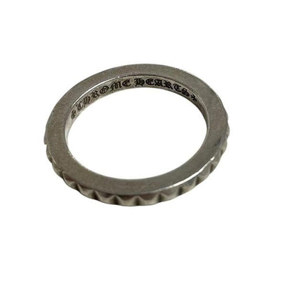 Chrome Hearts silver 3mm cross ring with logo detail, minor scratches from wear.