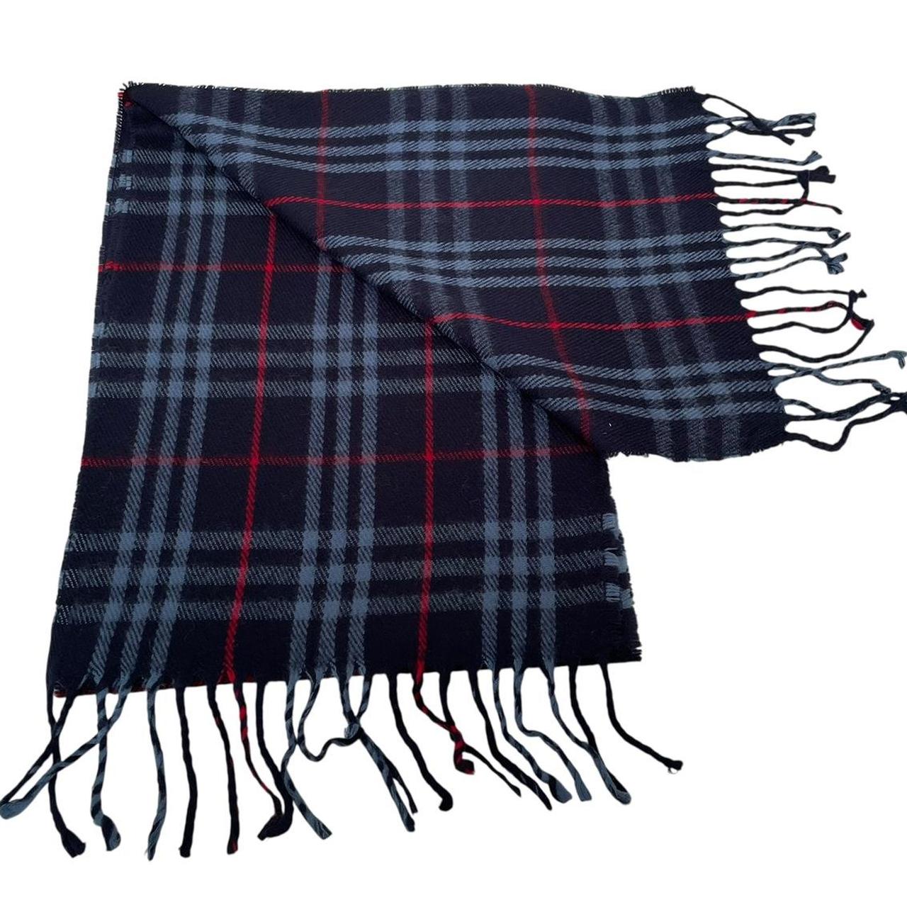 Vintage 90s Burberry Navy Blue Nova Check Lambswool Scarf