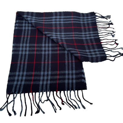 Vintage 90s Burberry Navy Blue Nova Check Lambswool Scarf