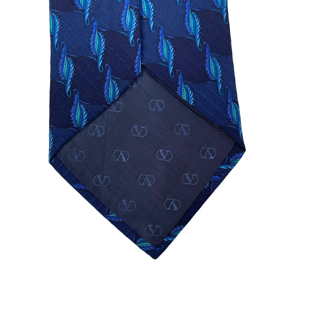Vintage Valentino Blue Geometric Pattern Silk Tie