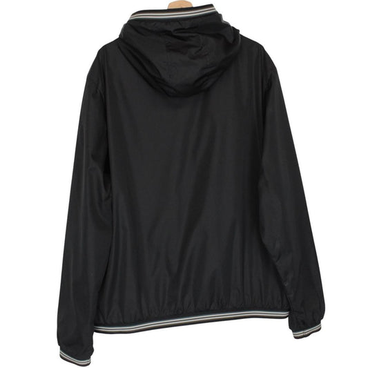 Moncler black windbreaker jacket full zip nylon with logo detail and excellent condition.