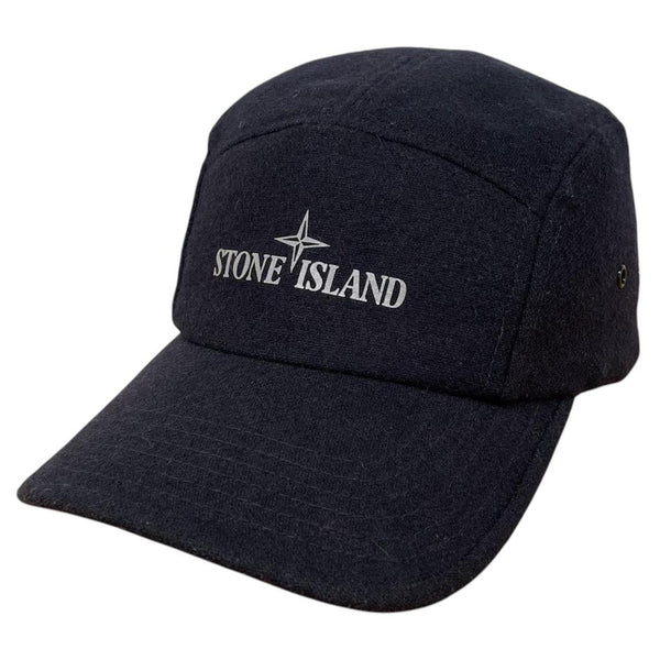 Stone Island AW 2016 Black Reflective Logo Print Wool Blend Baseball Cap