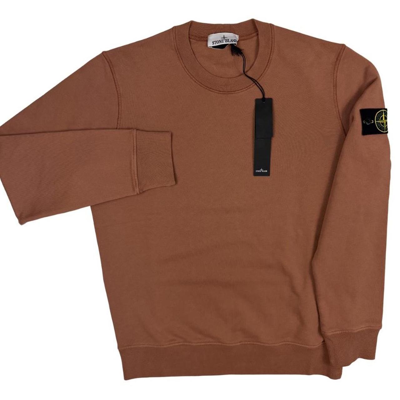 Stone Island orange sweatshirt brushed cotton with logo patch on sleeve.