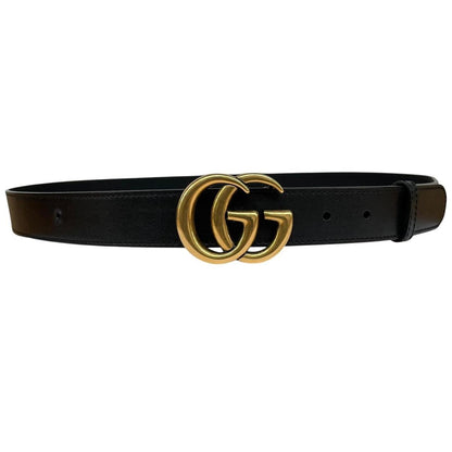 Gucci Black and Gold Marmont Leather Belt with GG Buckle