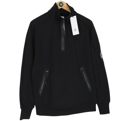 CP Company Black Diagonal Raised Fleece Cotton 1/4 Zip Lens Sweatshirt