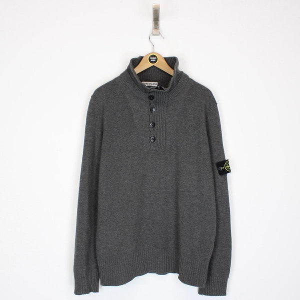 Vintage Stone Island AW 2009 Grey Wool Knit 1/4 Zip Jumper