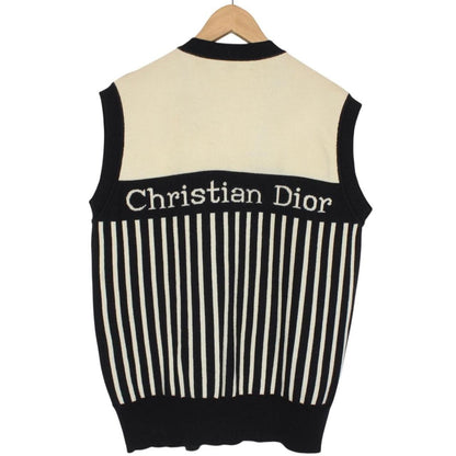 Vintage 90s Christian Dior Sports Black and Beige Wool Knit Monogram Sweater