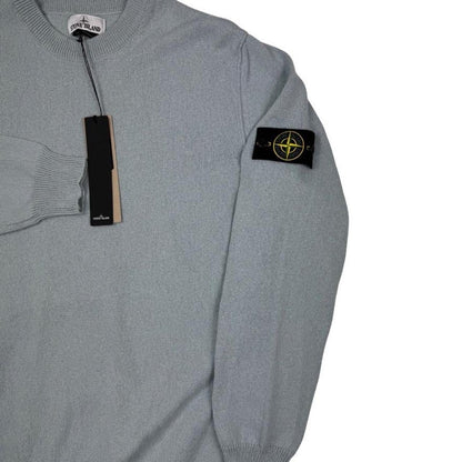 Stone Island grey knit jumper made from organic cotton with logo patch.