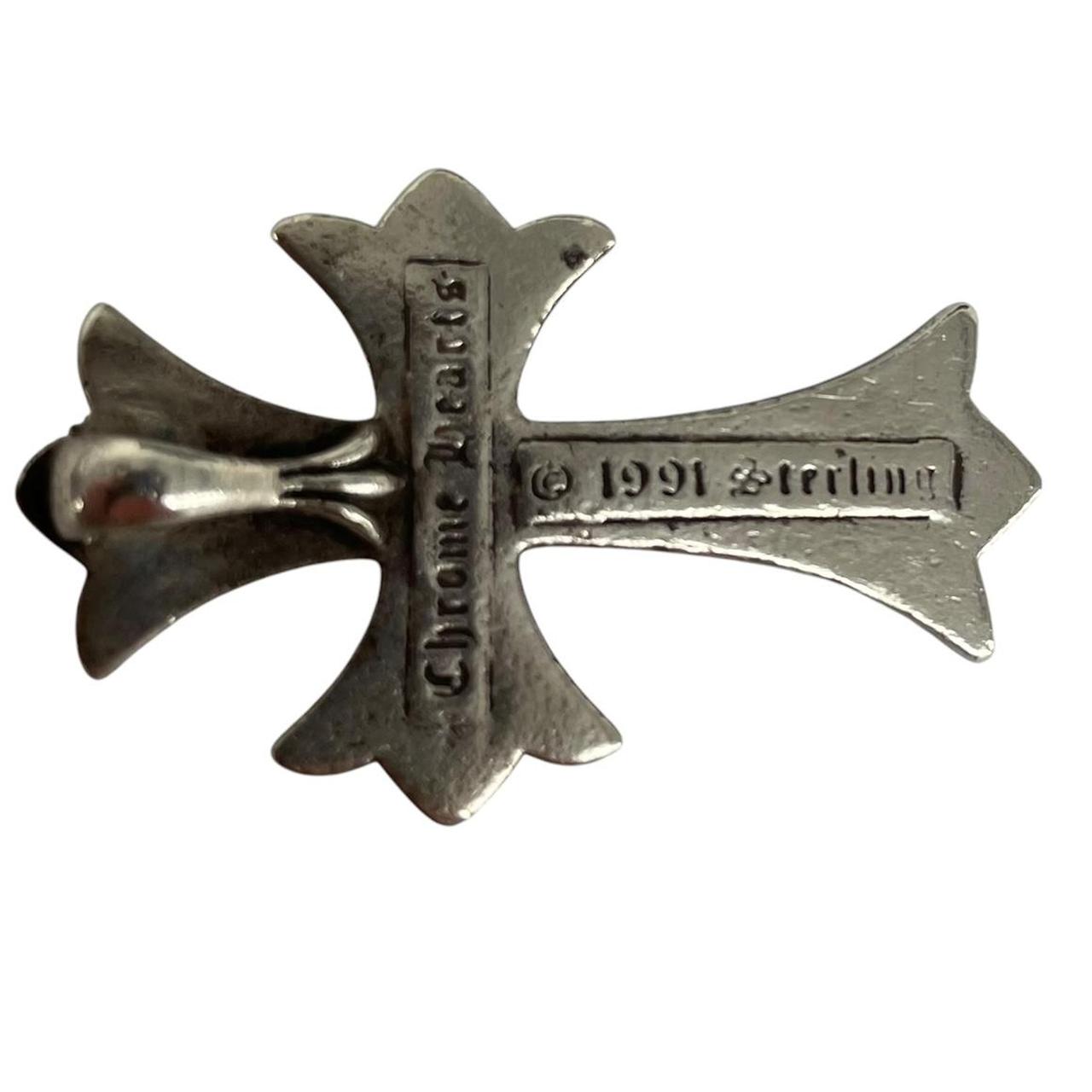 Chrome Hearts silver cross pendant with tarnished finish and vintage 1991 design.
