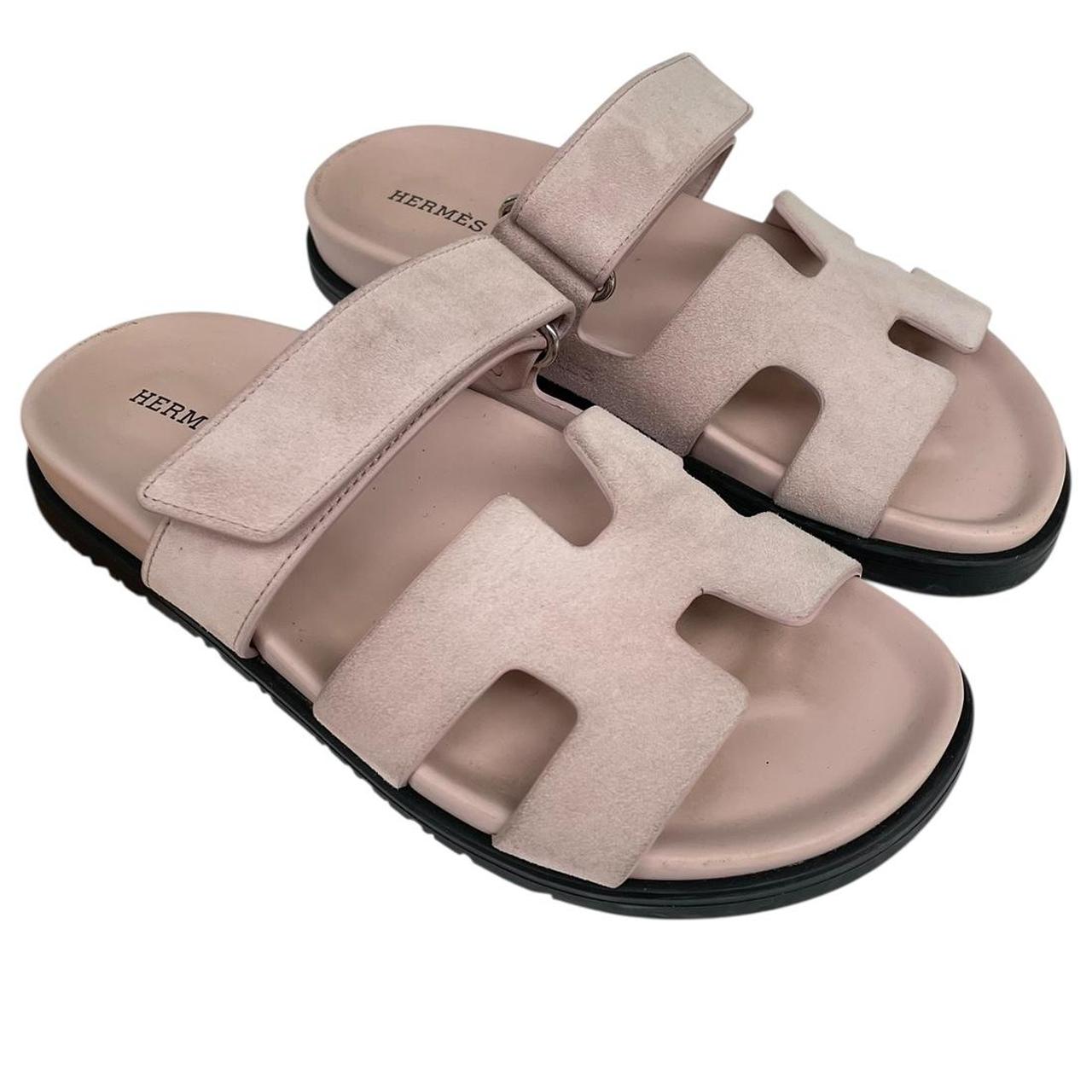 Hermes Rose Pink Chypre Goatskin Suede Leather Sandal