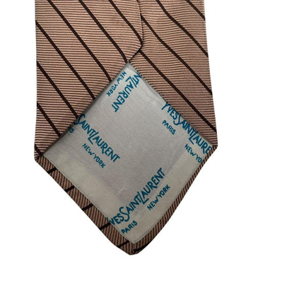 Vintage Yves Saint Laurent Brown Striped Logo Silk Tie