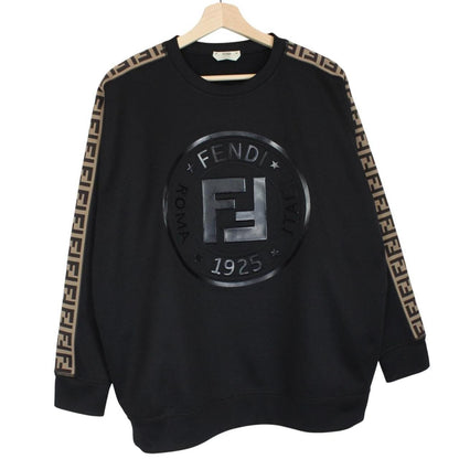 Fendi black sweatshirt featuring Zucca monogram pattern and logo print.