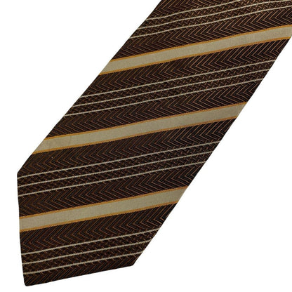 Hugo Boss striped silk tie in brown and beige with cream accents.