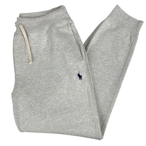 Polo Ralph Lauren grey joggers with embroidered logo and soft cotton material.