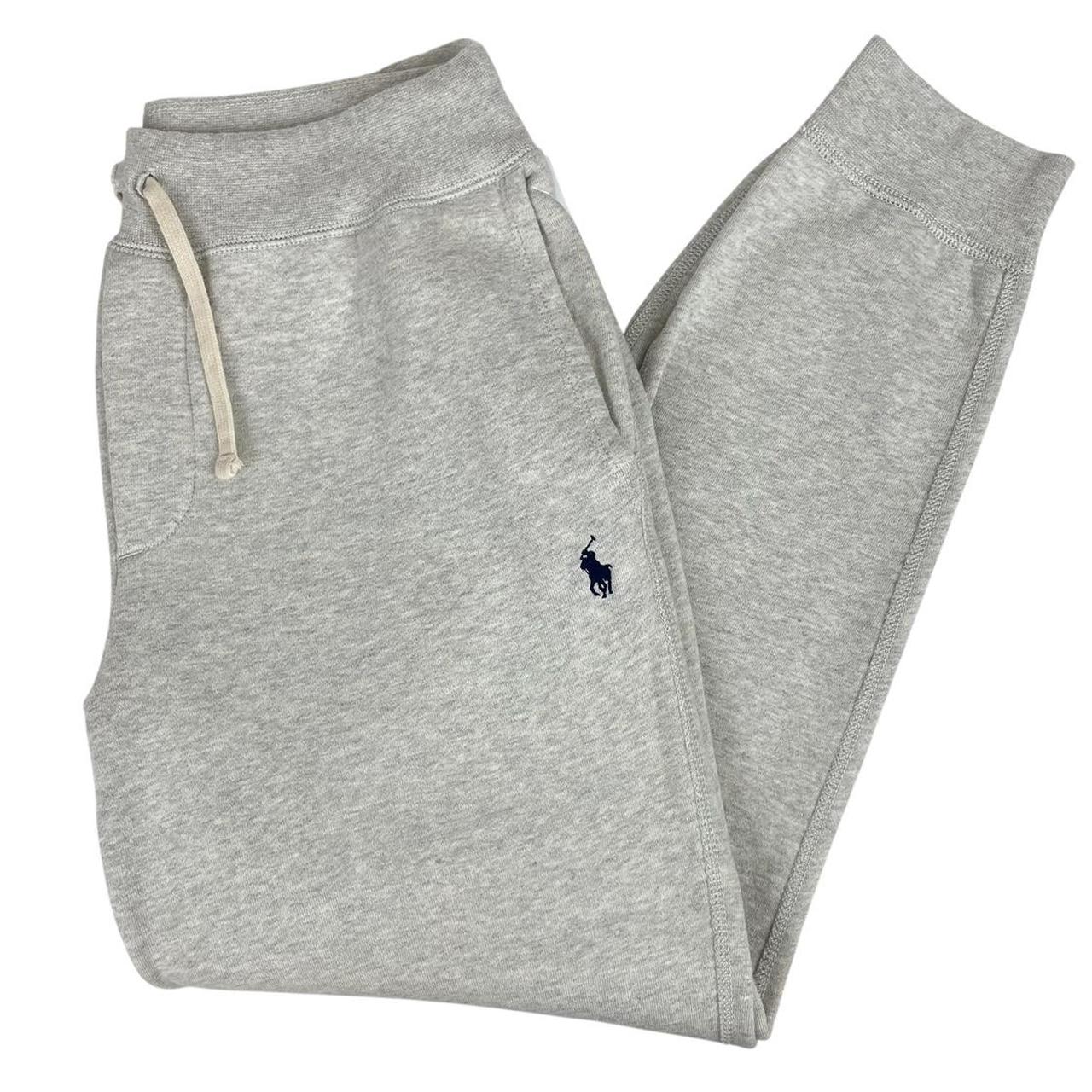 Polo Ralph Lauren grey joggers with embroidered logo and soft cotton material.