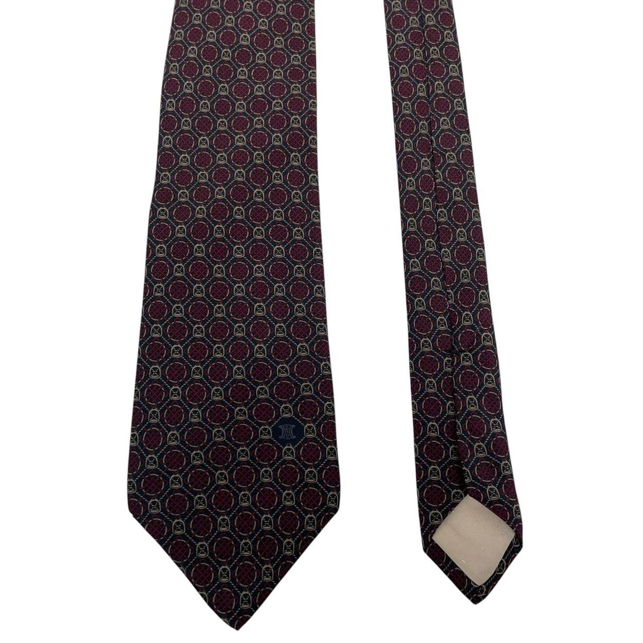 Vintage Celine Paris Burgundy and Navy Blue Silk Tie