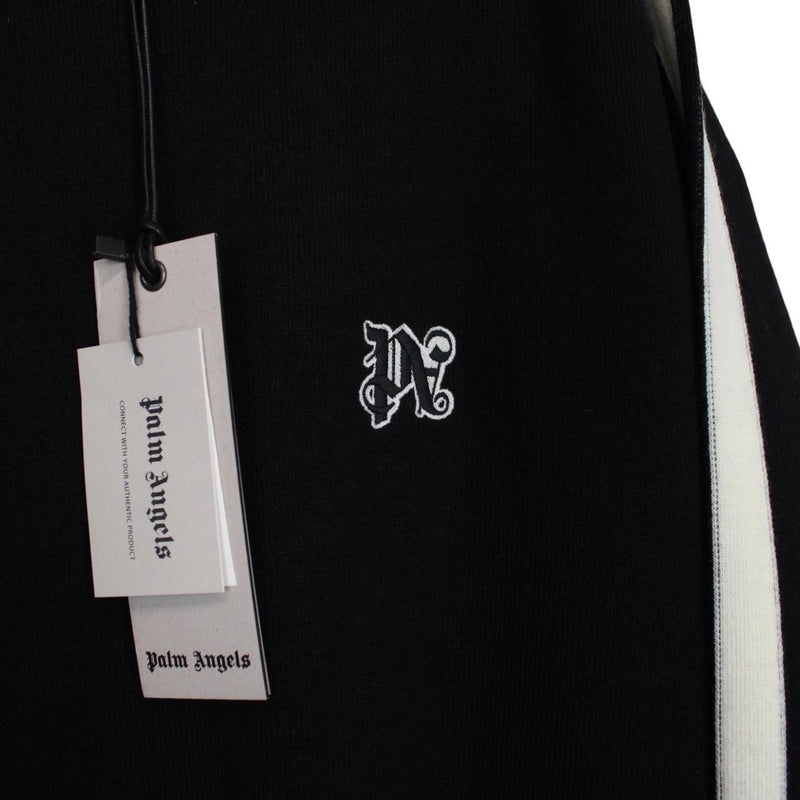 Palm Angels Black and Off White Wool Knit Monogram Track Jumper