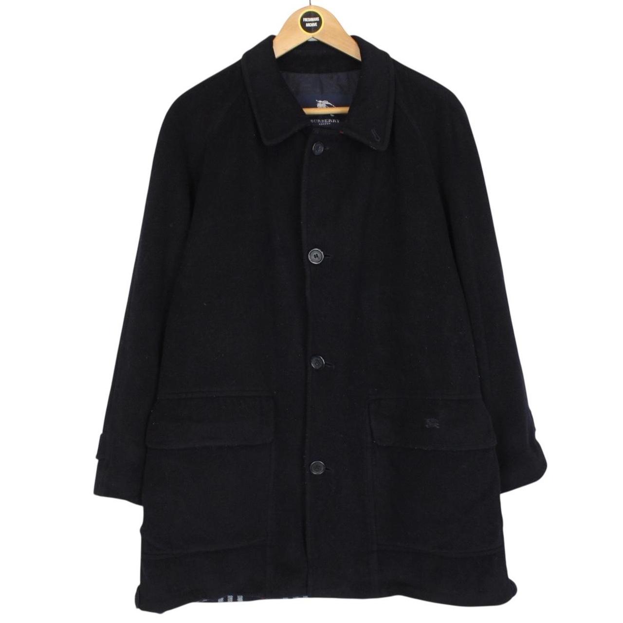 Vintage Burberry London Navy Blue Nova Check Lined Wool Jacket