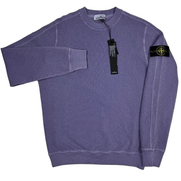 Stone Island purple cotton sweatshirt with logo patch and garment dyed finish.