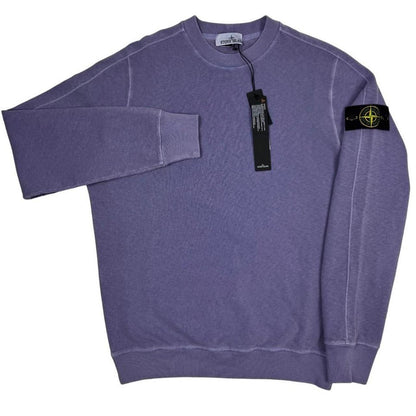 Stone Island purple cotton sweatshirt with logo patch and garment dyed finish.
