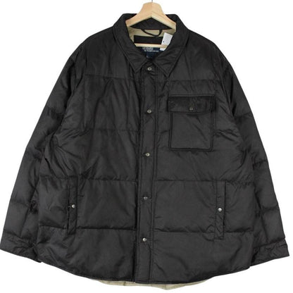 Polo Ralph Lauren black down jacket with logo patch and oversized fit.