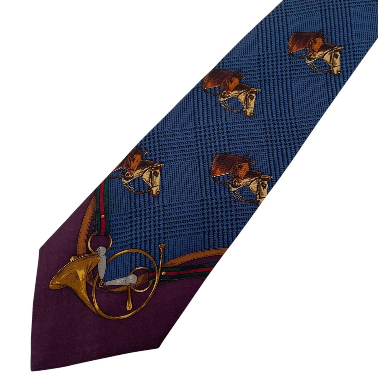 Vintage Polo Ralph Lauren Navy Blue Equestrian Print Silk Tie