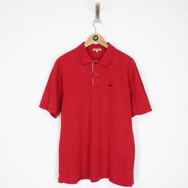 Burberry London Red Nova Check Detail Short Sleeve Cotton Polo Shirt