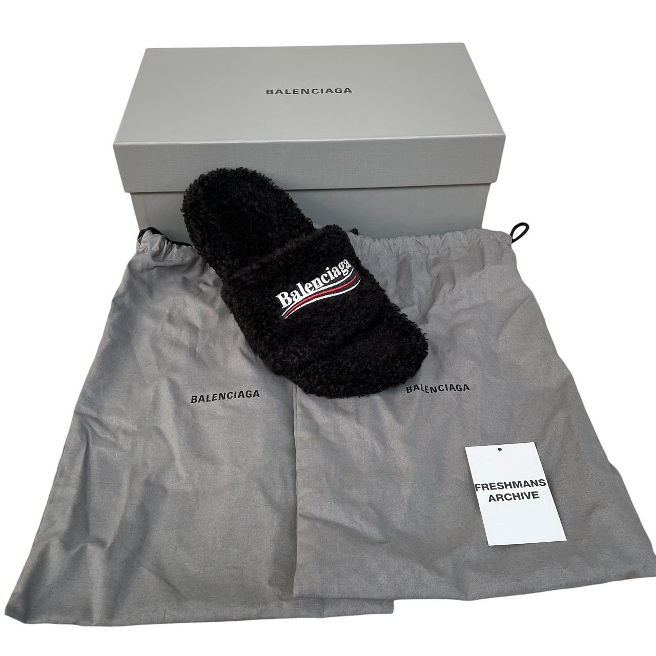 Balenciaga Black Faux Fur Furry High Heels Slides