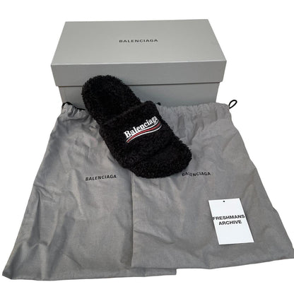 Balenciaga Black Faux Fur Furry High Heels Slides