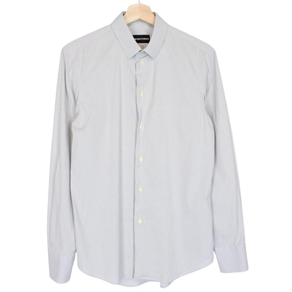 Emporio Armani Grey and White Striped Long Sleeve Cotton Shirt